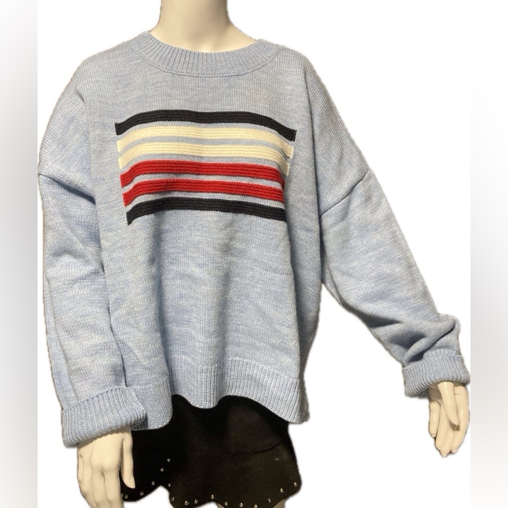 Tommy Hilfiger NWT Slouchy Stripe Pullover Sweater Relaxed Blue Black Red SZ XL